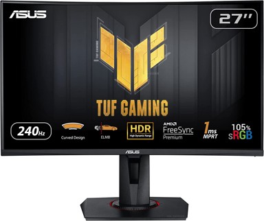 ASUS Monitor 27" TUF Gaming VG27VQM, FHD, VA, 240Hz, 1ms, 350cd/m2, FreeSync, zakrivljeni, zvučnici, crni